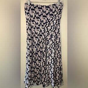 Ralph Lauren Navy and Tan Fairy Flowy Floral A-Line Skirt